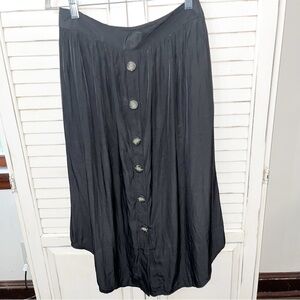 J. Jill Black Pull On Midi Skirt Button Front Small Petite